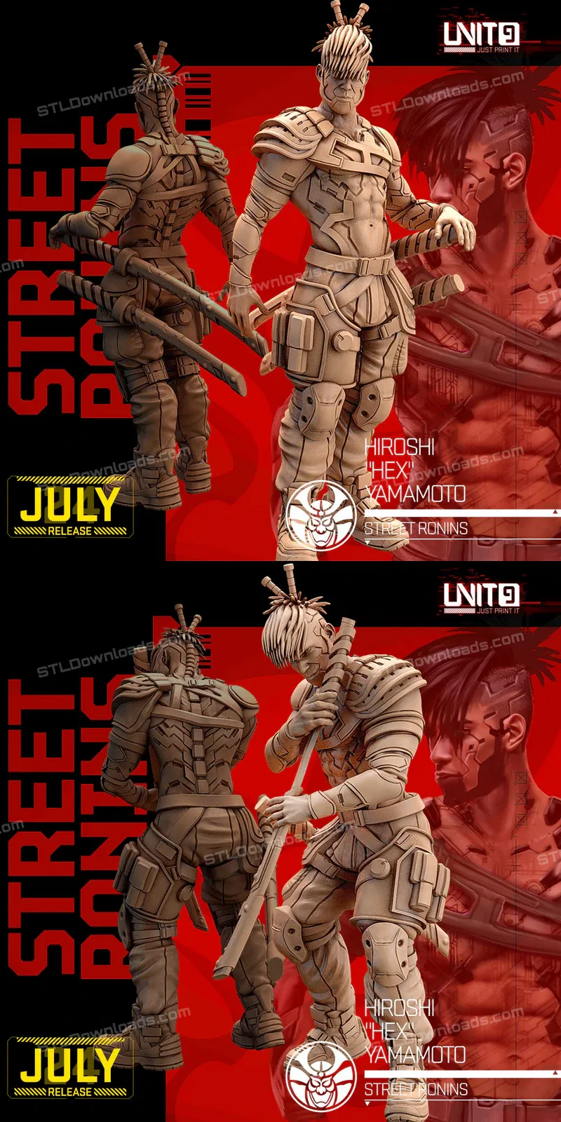 Hiroshi Hex Yamamoto (Street Ronins) STL render Unit9 Cyberpunk – Hiroshi Hex Yamamoto – Street Ronins