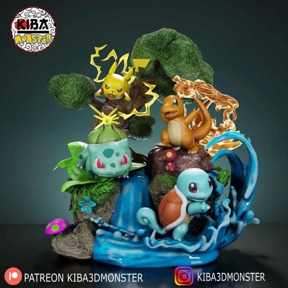 Base Diroama Pokemons Iniciales Kiba 3D Monster