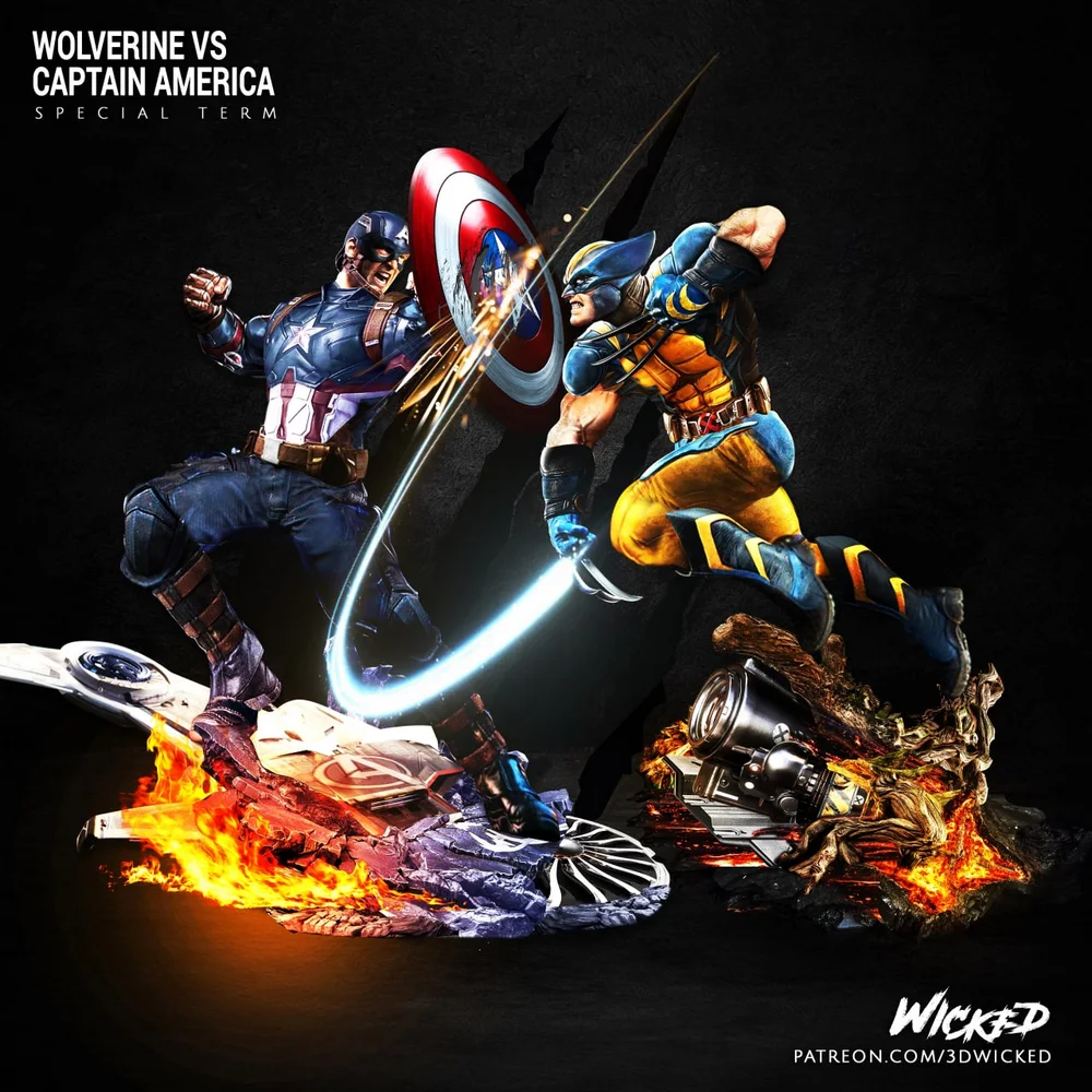 Wolverine vs Captain America (Marvel) STL model for 3D printing