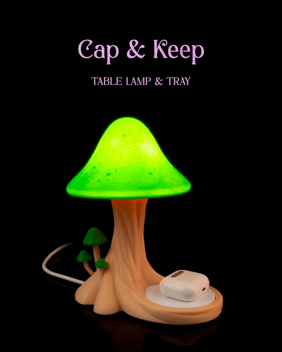 Cap and Keep Table Lamp and Tray STL render Cap and Keep Table Lamp and Tray 3D printable STL model