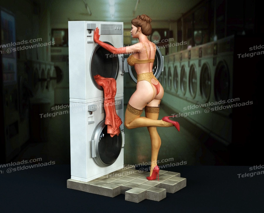Midnight Laundry Pin-Up Diorama – Original Character 3D printable STL model