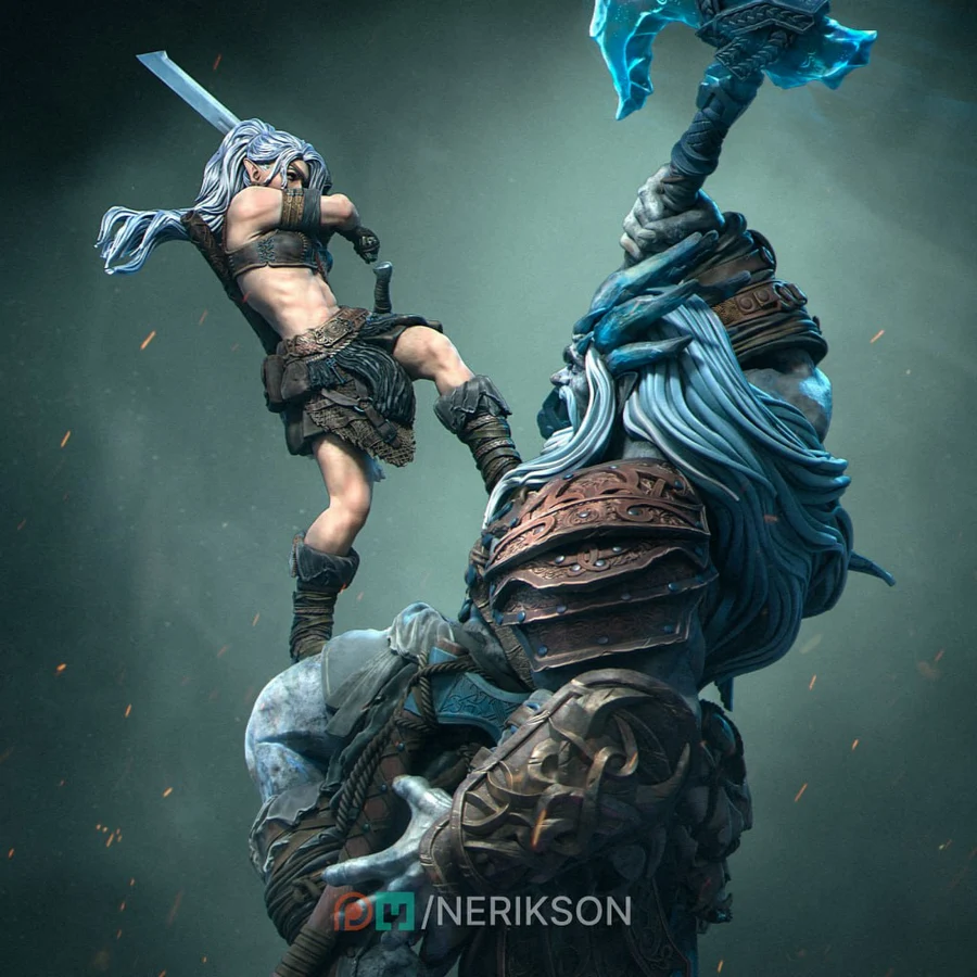 Lia vs the Giant Diorama – Fantasy 3D printable STL model