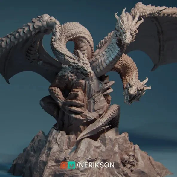 Smei the Three Headed Dragon STL render Smei the Three Headed Dragon 3D printable STL model