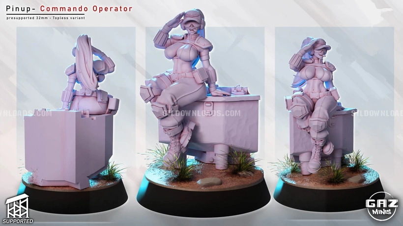 Dollar Mini Commando Pinup Operator STL render Dollar Mini Commando Pinup Operator 3D printable STL model