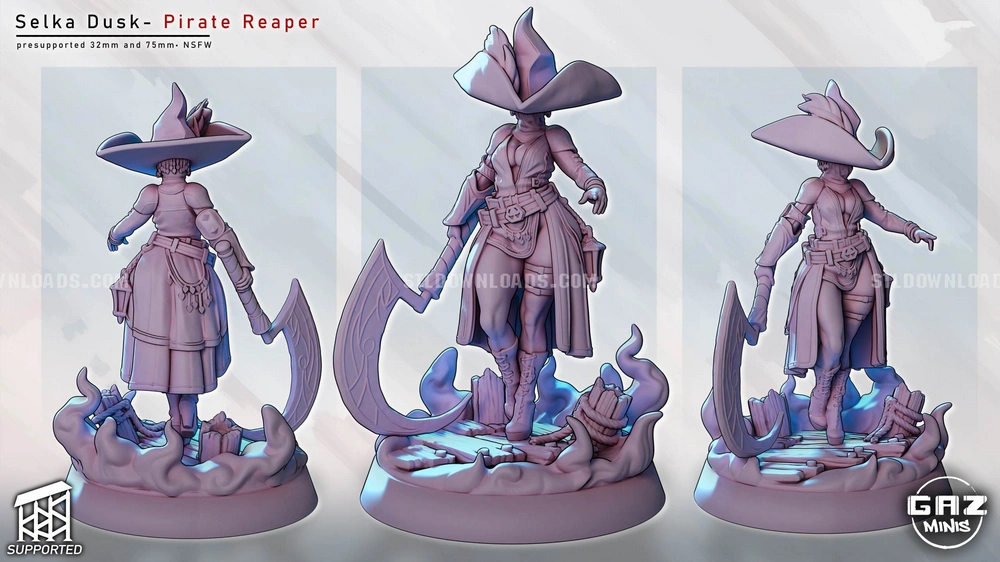 Selka Dusk Pirate Reaper STL render Selka Dusk Pirate Reaper 3D printable STL model