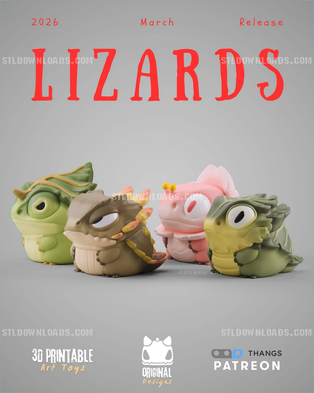 Lizards — Grumpii Art Toy 3D printable STL model