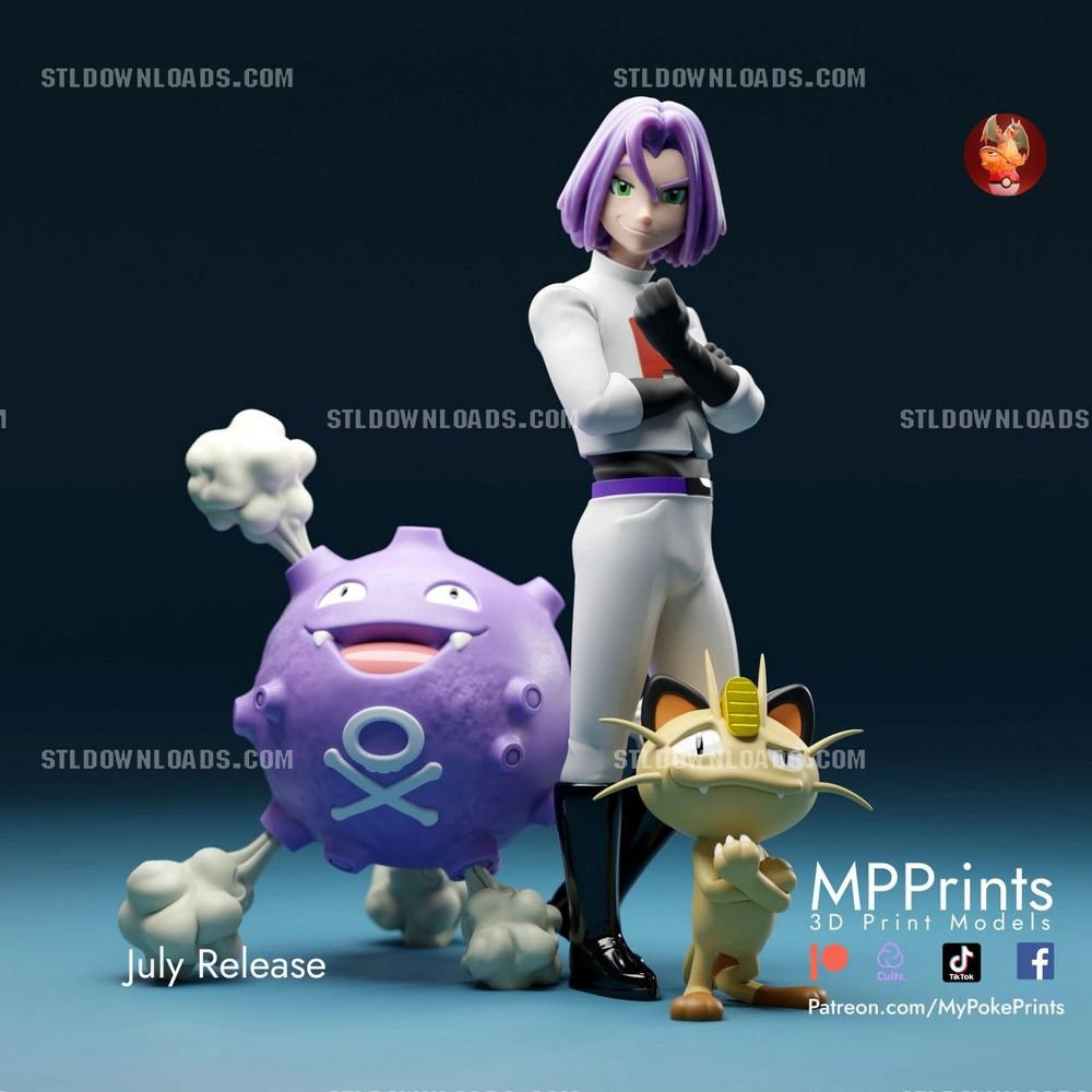 James, Koffing & Meowth — Pokémon 3D printable STL model