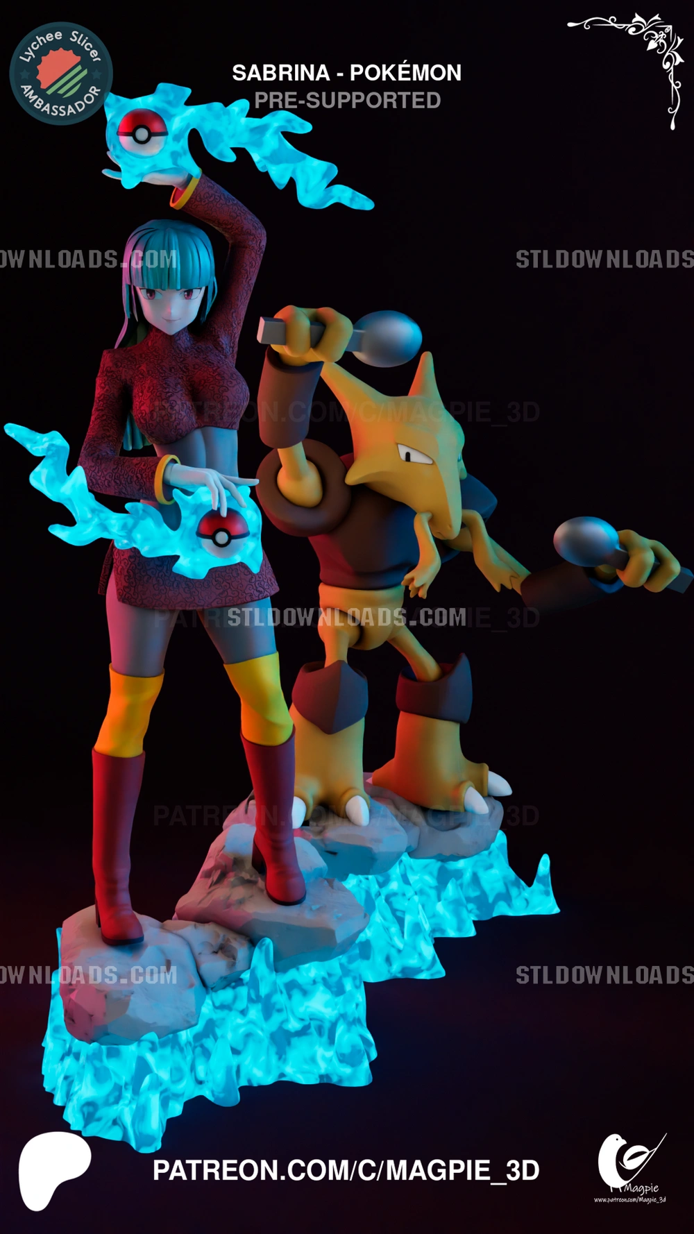 Sabrina and Alakazam — Pokemon 3D printable STL model