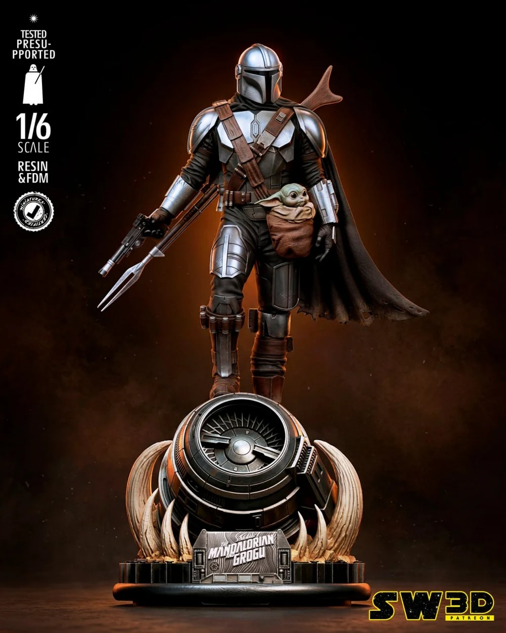 Mandalorian and Grogu Sculpture — Star Wars 3D printable STL model