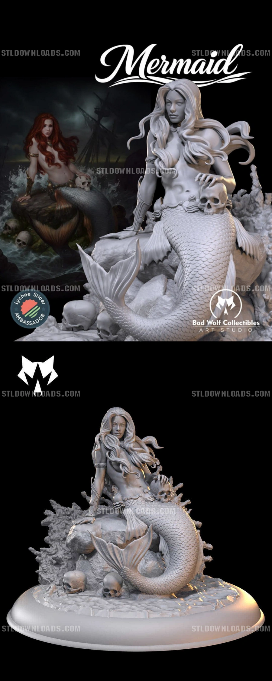 Mermaid Statue 3D printable STL model