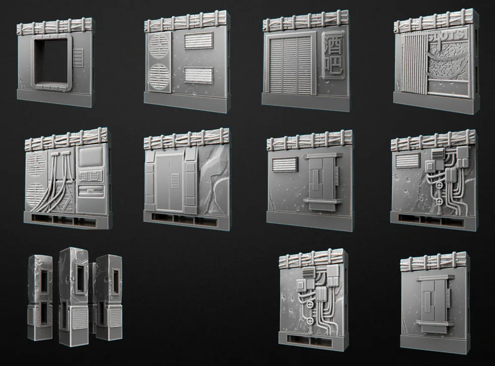 OpenLock Walls Cyberpunk System 3D printable STL model