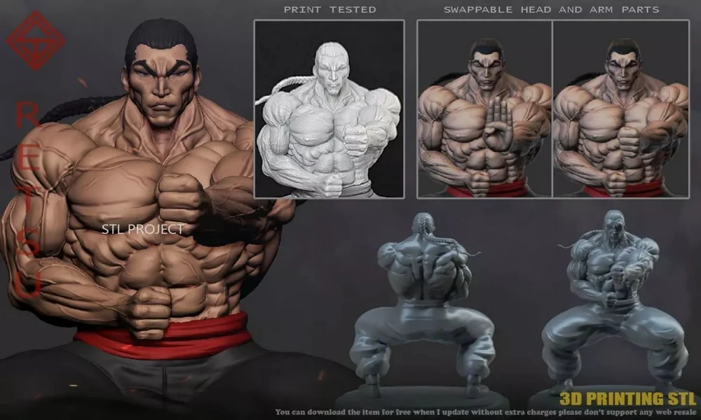 Retsu — Baki the Grappler STL render Retsu — Baki the Grappler 3D printable STL model