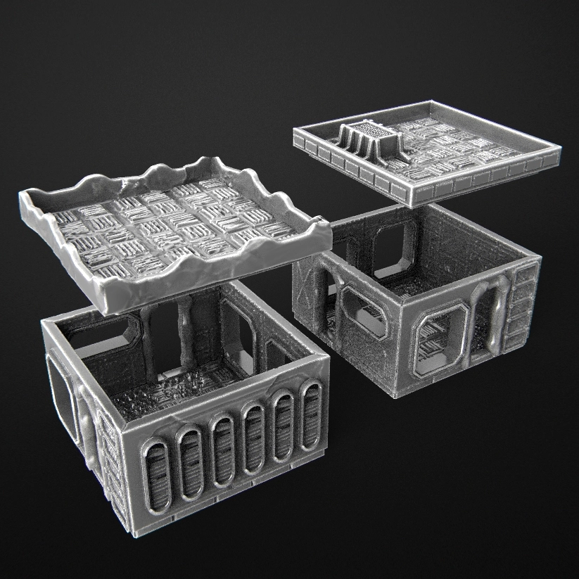 Set Cyberpunk Suburb Building 3D printable STL model