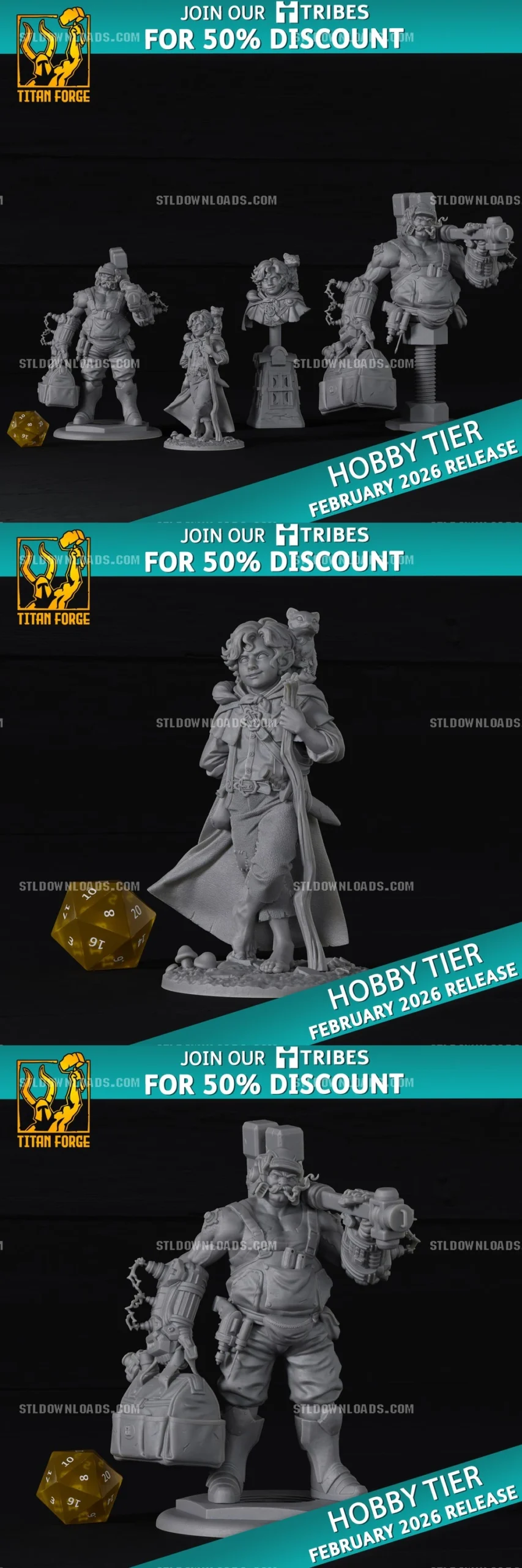 TFM - Hobby Release Halfling with Ferret and Major Wrench February 2026 — Fantasy / Crossover 3D printable STL model