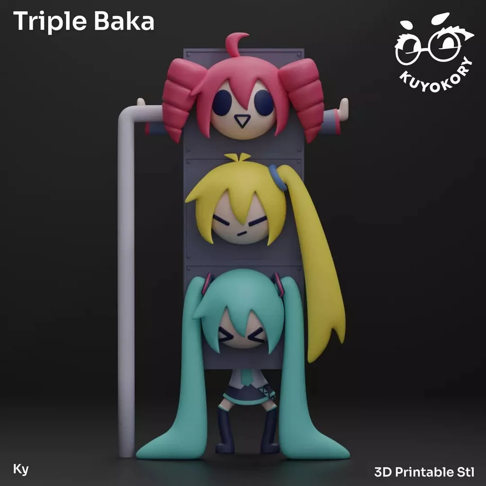 Triple Baka Semaforo — Vocaloid / Hatsune Miku Meme 3D printable STL model