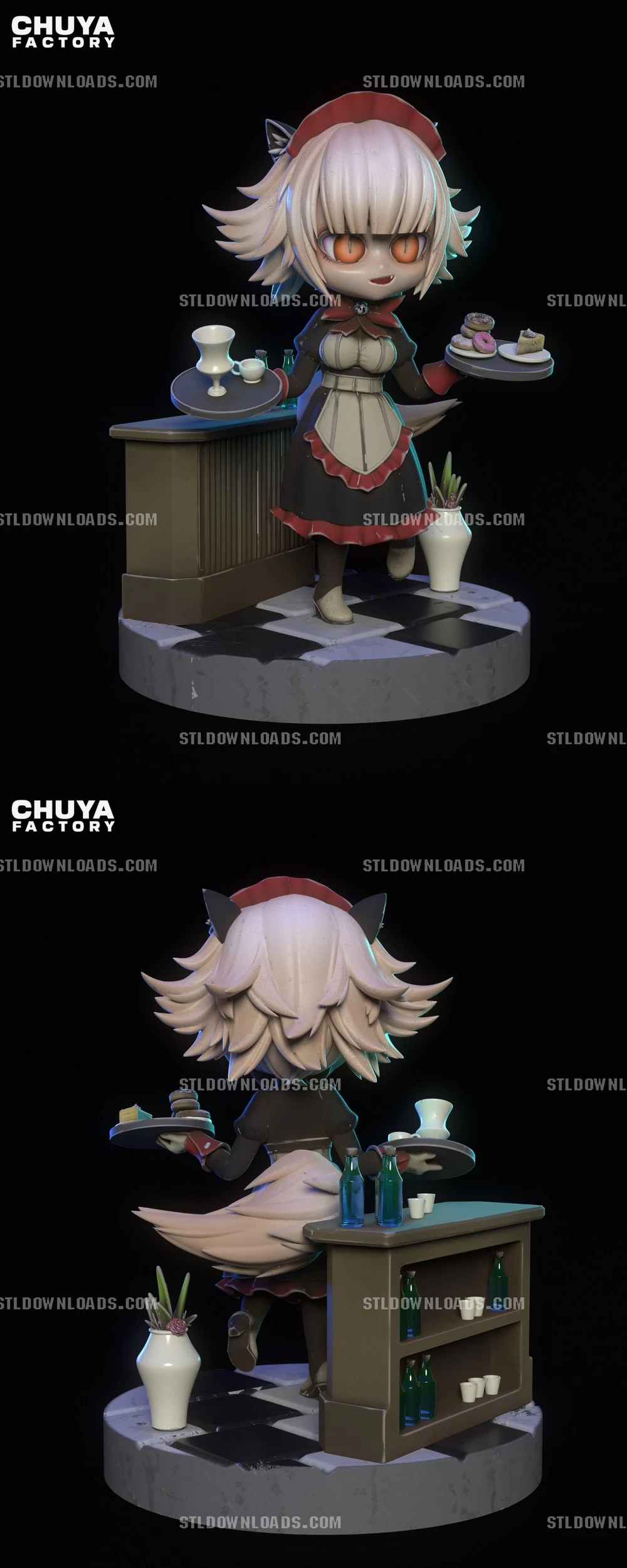 Cat Maid Chibi — Original Character / Anime Style STL render Cat Maid Chibi — Original Character / Anime Style 3D printable STL model