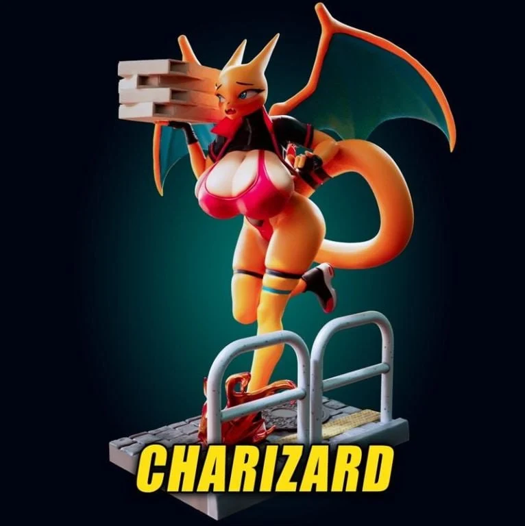 Charizard Curvy Pizza Delivery Girl — Pokémon 3D printable STL model