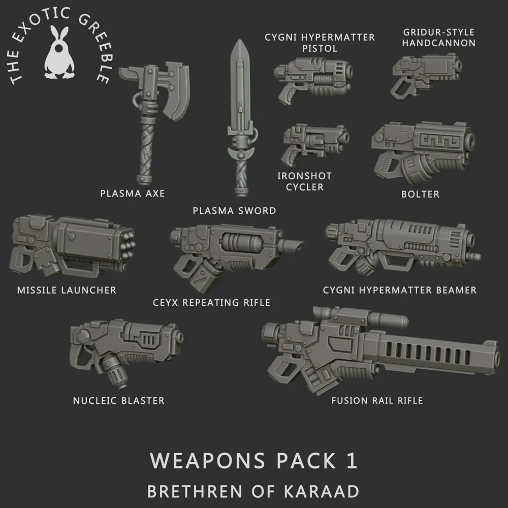 Emberfolk Fighters Weapons Pack STL render Emberfolk Fighters Weapons Pack 3D printable STL model