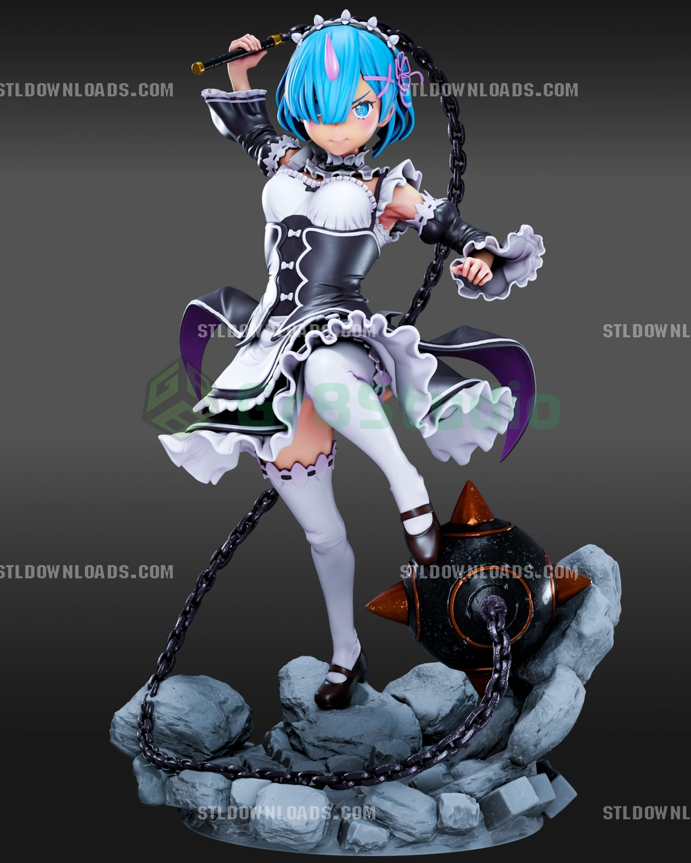Rem — Re:Zero STL render Rem — Re:Zero 3D printable STL model