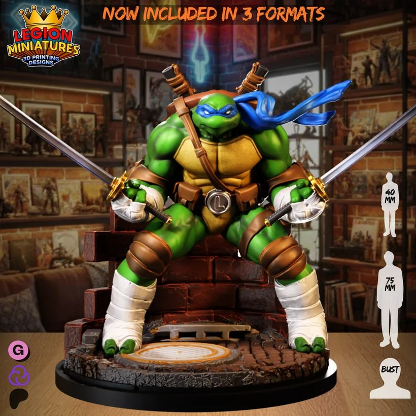 Leonardo — Teenage Mutant Ninja Turtles STL render Leonardo — Teenage Mutant Ninja Turtles 3D printable STL model