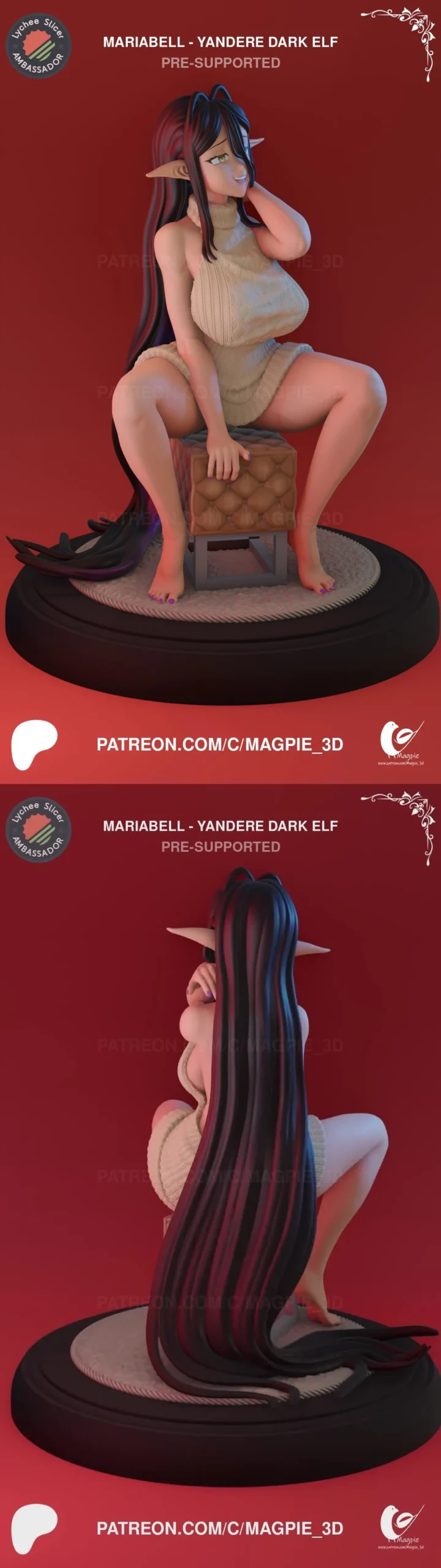 Mariabelle Yandere Dark Elf — Original Character / Fantasy STL render Mariabelle Yandere Dark Elf — Original Character / Fantasy 3D printable STL model