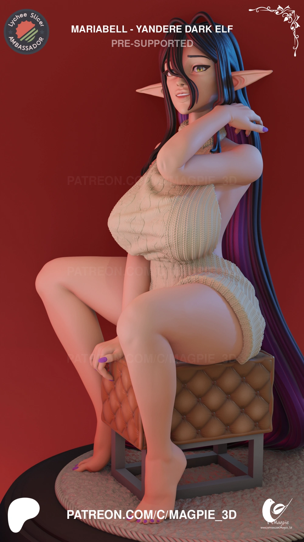 Mariabelle Yandere Dark Elf — Original Character / Fantasy STL render Mariabelle Yandere Dark Elf — Original Character / Fantasy 3D printable STL model