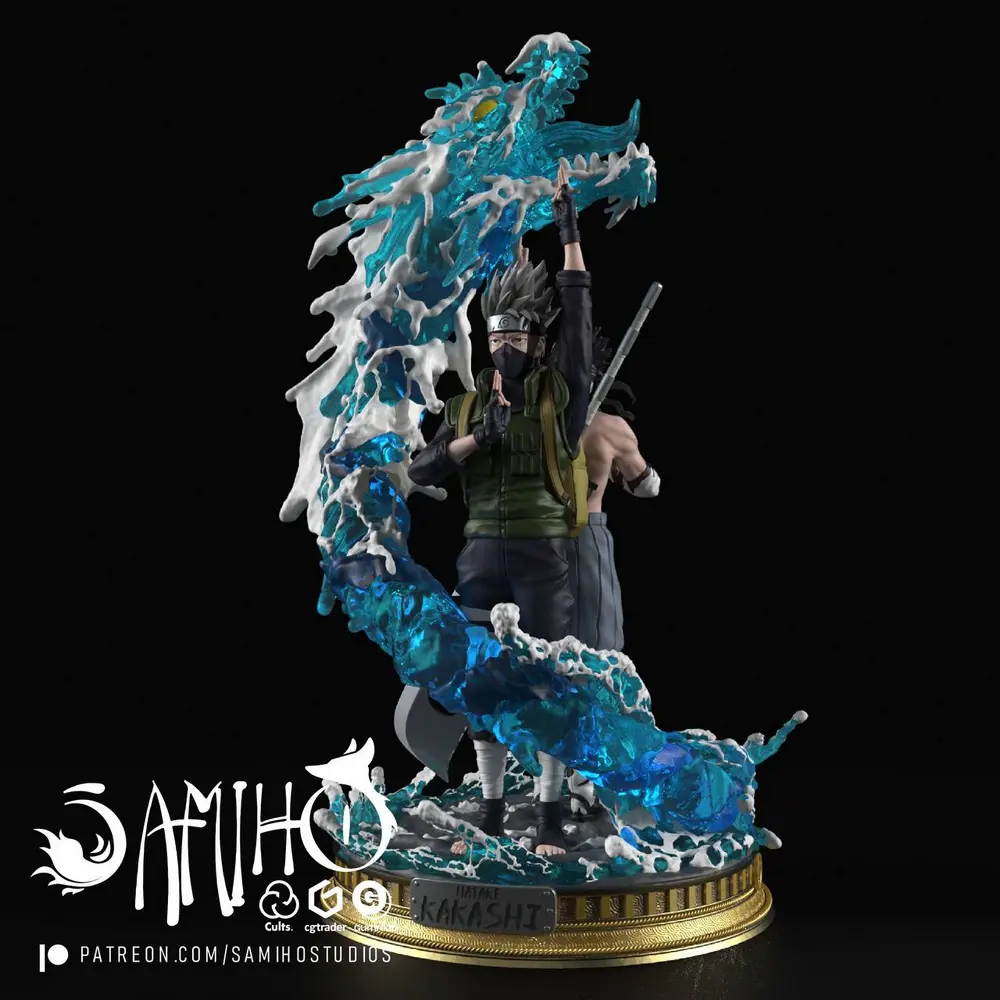 Kakashi vs Zabuza — Naruto STL render Kakashi vs Zabuza — Naruto 3D printable STL model