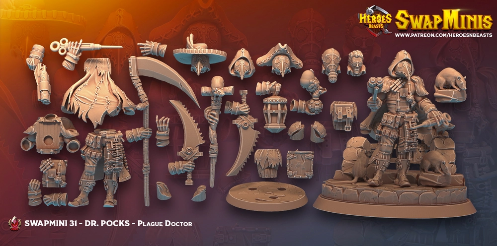 Dr. Pocks - Plague Doctor STL render Dr. Pocks - Plague Doctor 3D printable STL model