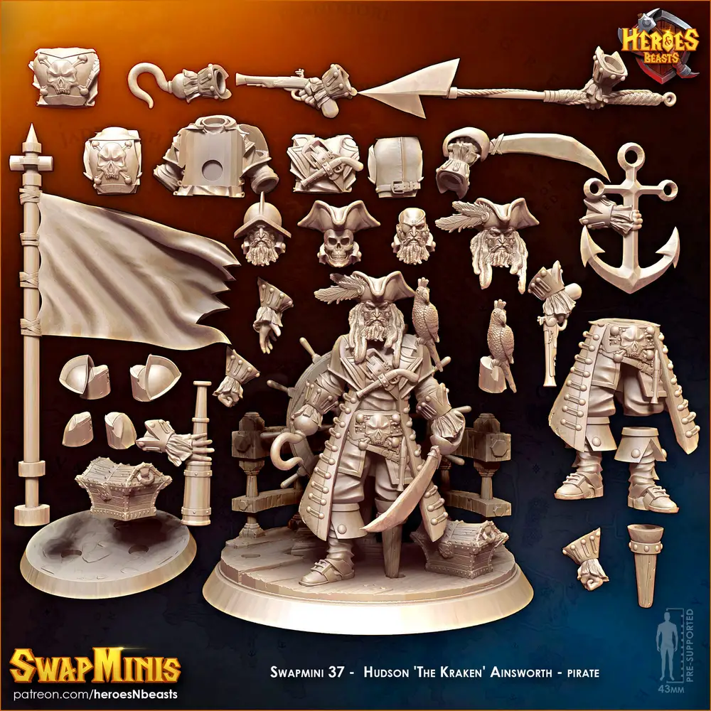 Hudson The Kraken Ainsworth - Pirate STL render Hudson The Kraken Ainsworth - Pirate 3D printable STL model