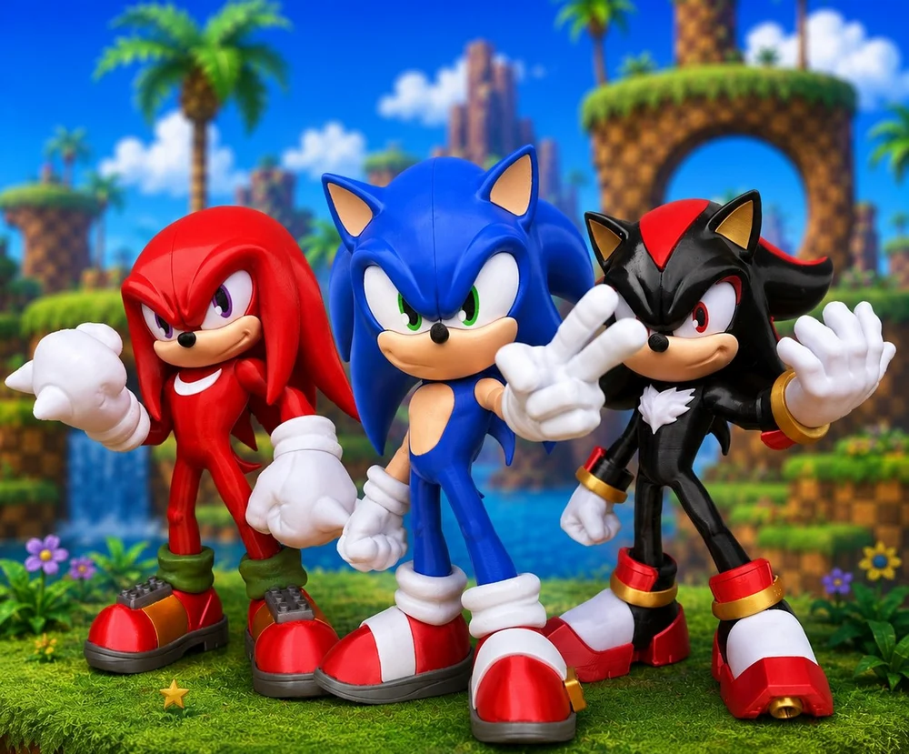 Trio Sonic Shadow Knuckles — Sonic the Hedgehog STL render Trio Sonic Shadow Knuckles — Sonic the Hedgehog 3D printable STL model