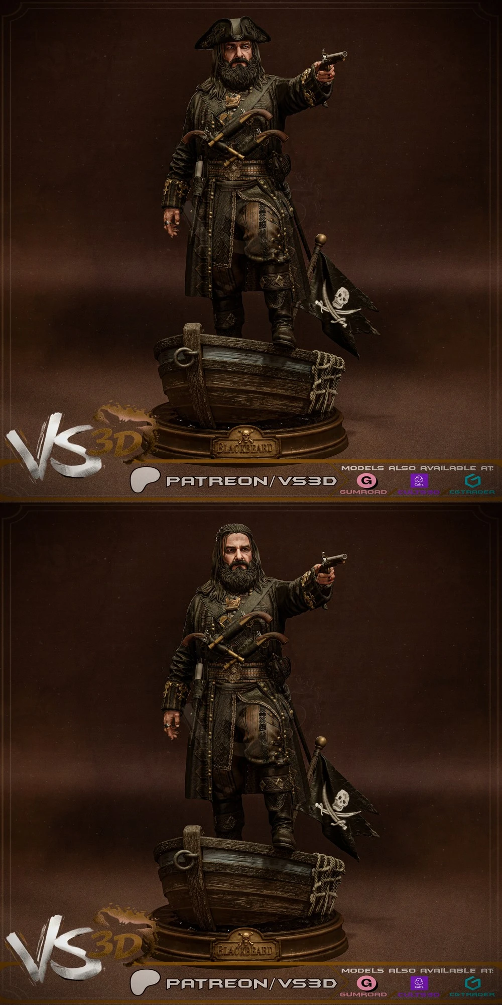 Edward Teach Blackbeard — Historical / Assassin's Creed STL render Edward Teach Blackbeard — Historical / Assassin's Creed 3D printable STL model