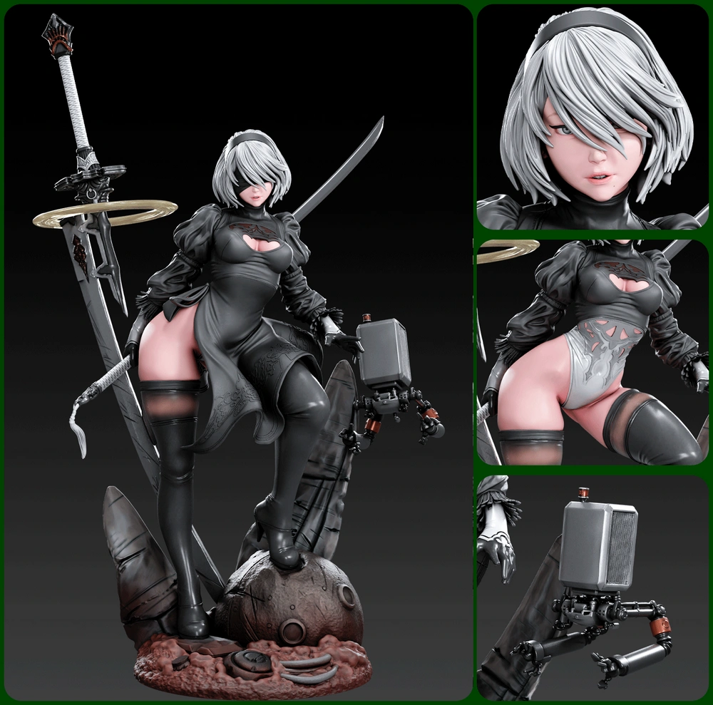 2B — NieR: Automata STL render 2B — NieR: Automata 3D printable STL model