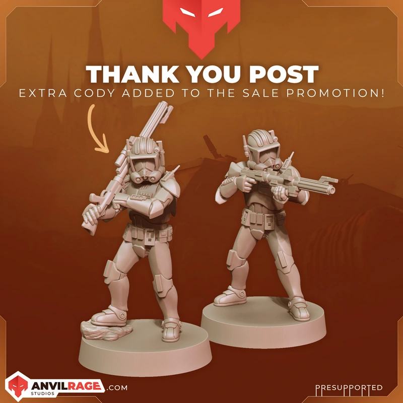 Cody Star Wars clone trooper miniature with rifle on a display base