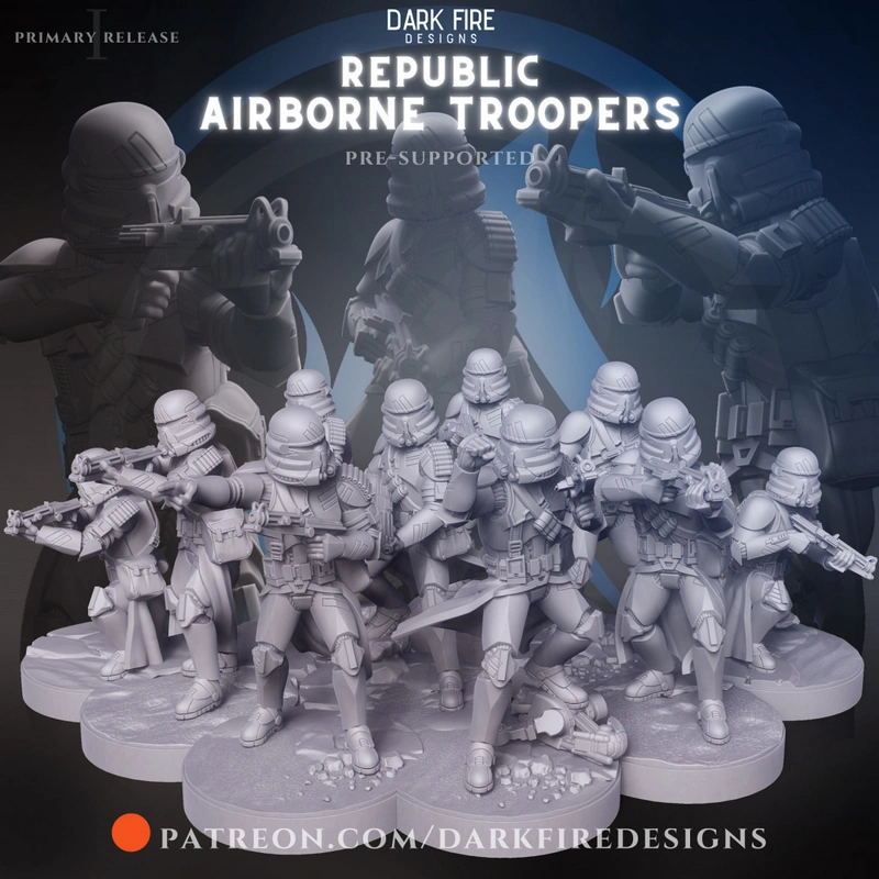 Star Wars clone trooper paratrooper squad miniature figures on scenic bases