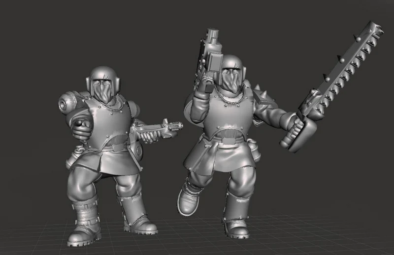 Two armored Corrupted Guard figures with weapons and studded armor