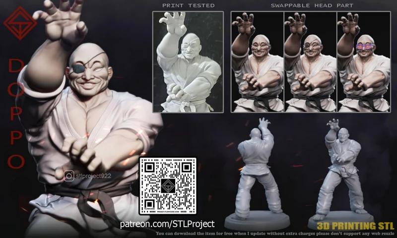 Doppo Orochi Baki figure in a gi with a raised hand and swappable head options