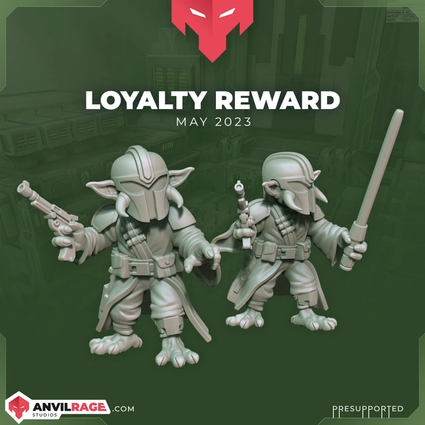 Two Grogu Mandalorian figures in armor, robes, helmets, and holding sci-fi weapons