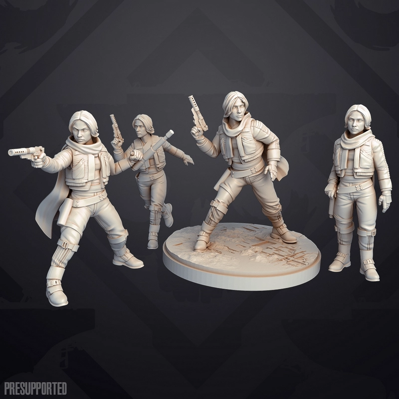 Jyn Erso Star Wars 3D printable figures with blasters and display base