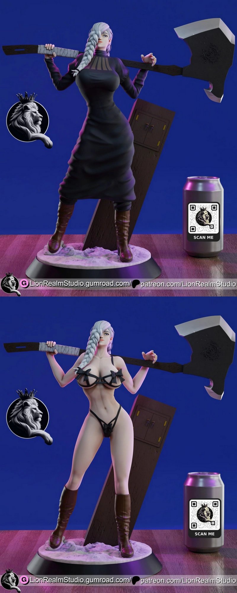 Mei Mei Jujutsu Kaisen figure with braid, oversized axe and display base