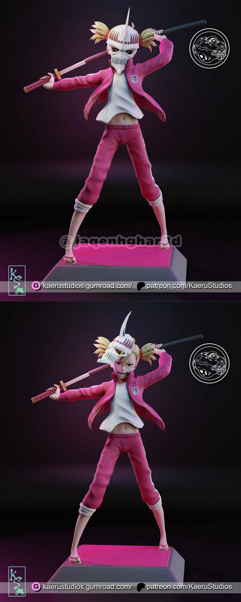 Hiyori Sarugaki Bleach 3D figure in a pink outfit with skull mask and sword