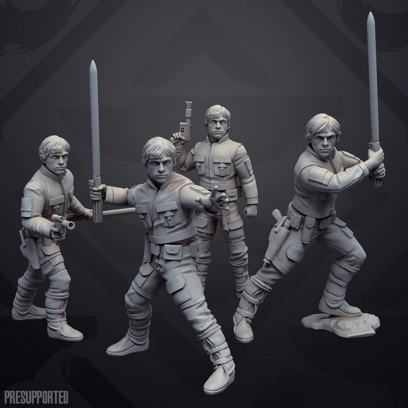 Luke Skywalker Star Wars figure models with lightsabers and blaster