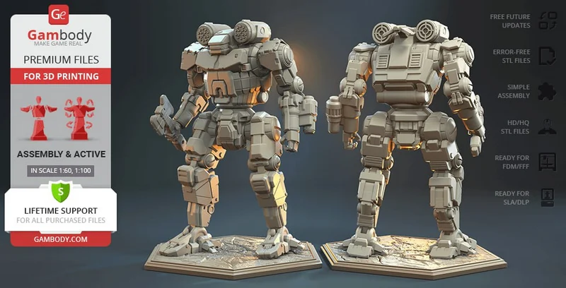 Axman BattleTech mech STL model with axe and armored plating