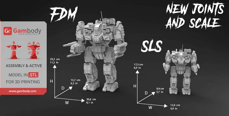 BattleTech Battlemaster armored mech STL model with weapon-mounted arms