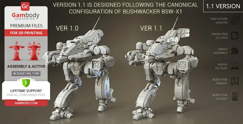 Bushwacker BSW-X1 BattleTech mech 3D model with armor and missile pods