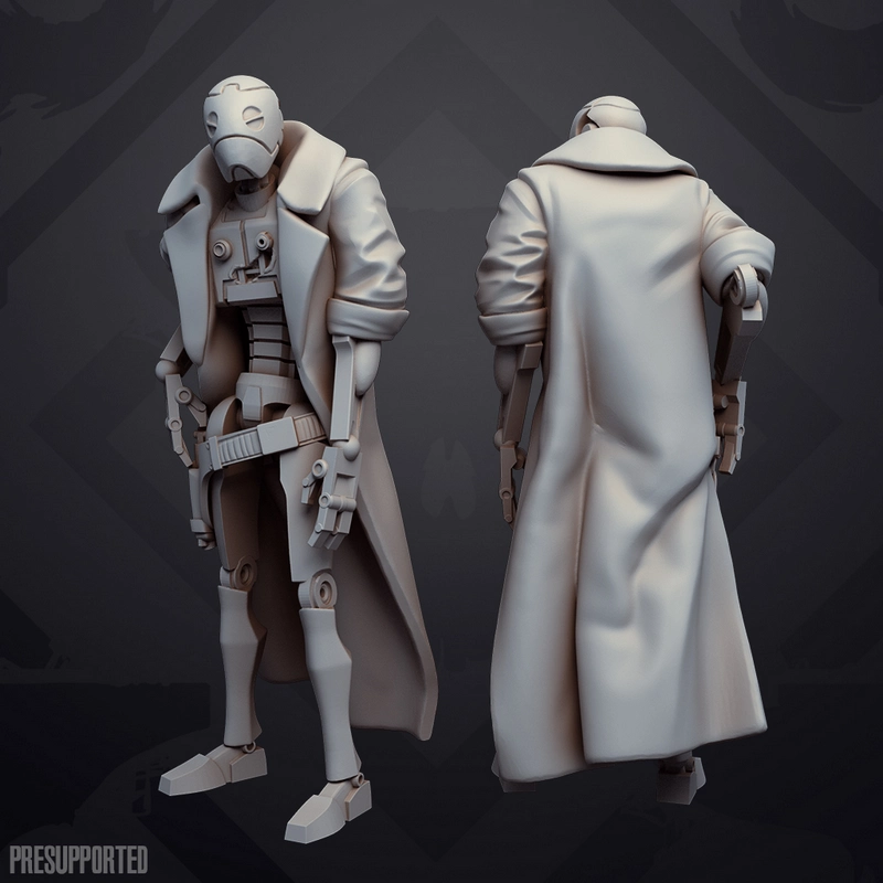 ND-5 droid character figure from Star Wars Outlaws in a long coat