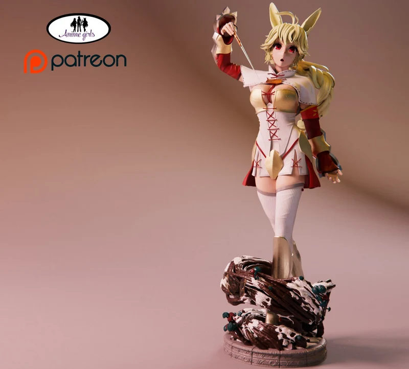 Nashetania anime figure with rabbit ears on a detailed display base