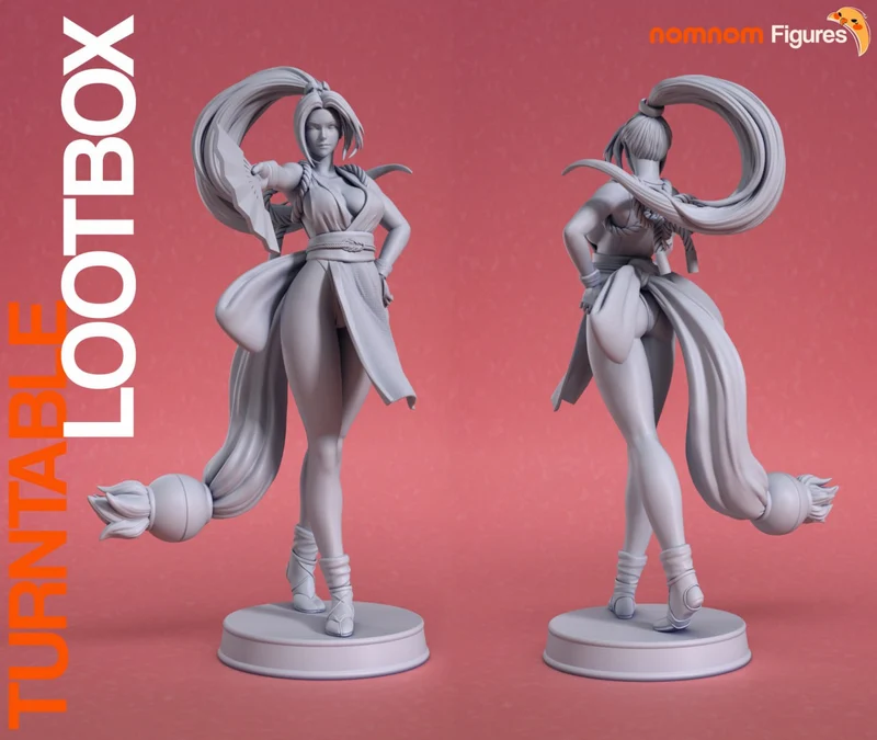 Mai Shiranui Fatal Fury character statue with a large ponytail on a round base