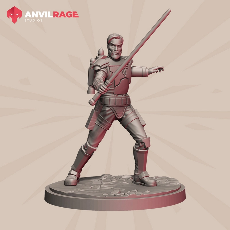 Obi-Wan Kenobi Star Wars figure holding a lightsaber on a round base