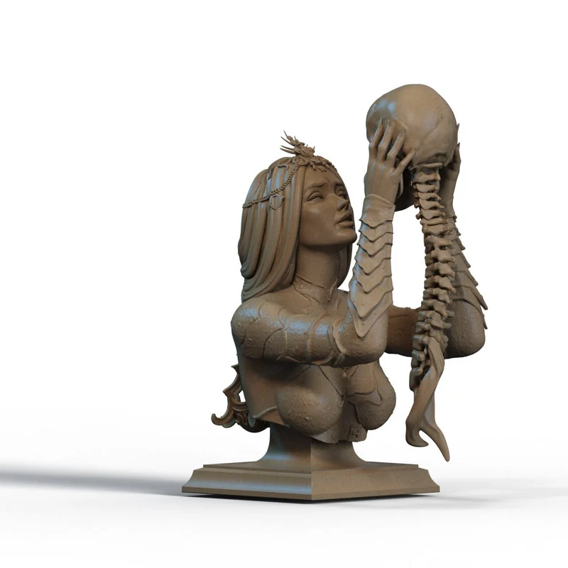 Orin bust holding a skull and spine from Baldur's Gate 3
