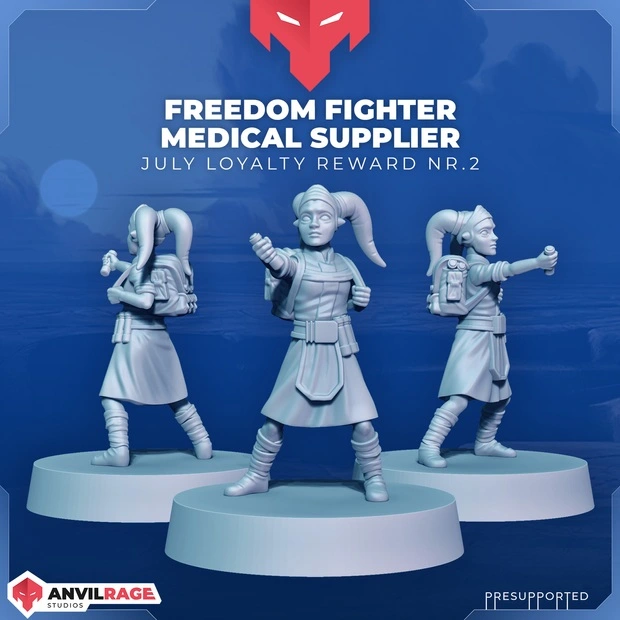 Three Twi’lek rebel medical supplier figures on round bases